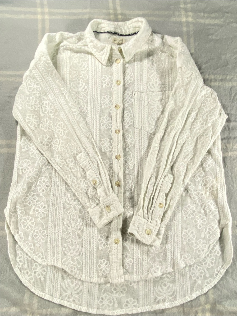 Pilcro Lace XS Button-Down Blouse Ivory Boho Shirt Top Peasant Cottagecore - Picture 3 of 8
